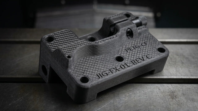 PETG-CF 3D print — kulfiberforstærket til jigs og fixtures