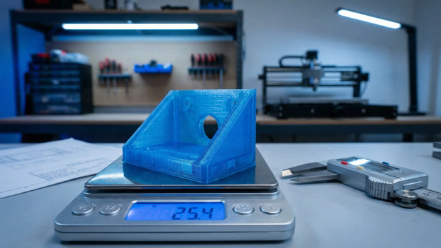 3D printet PETG beslag på vægt med skydelære og tilbud — prisberegning hos Maker Factory