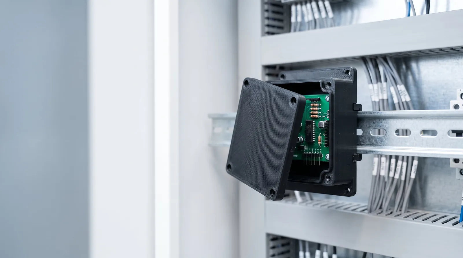 3D-printet kabinet på DIN-skinne i el-tavle
