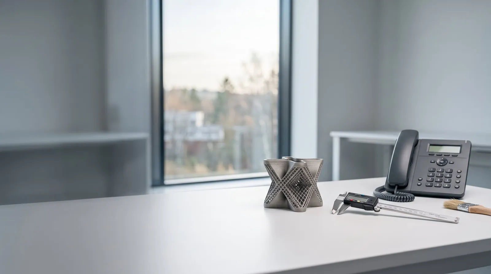 Arbejdsbordet i Varde med dagslys fra vinduet