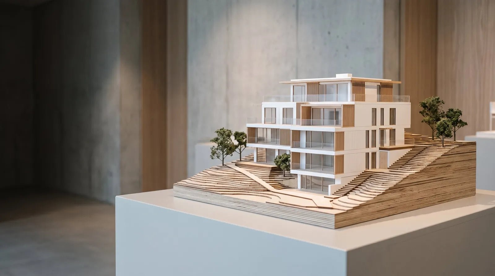 Arkitekturmodel i skala med terræn