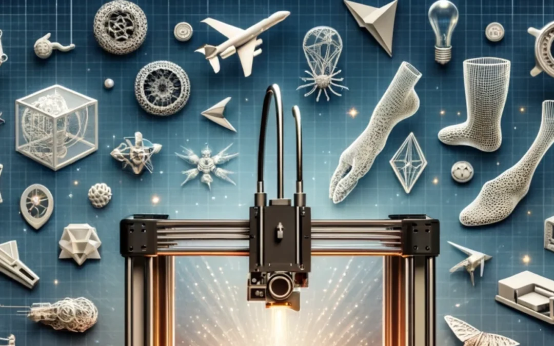 a 3d printer and many objects on the wall